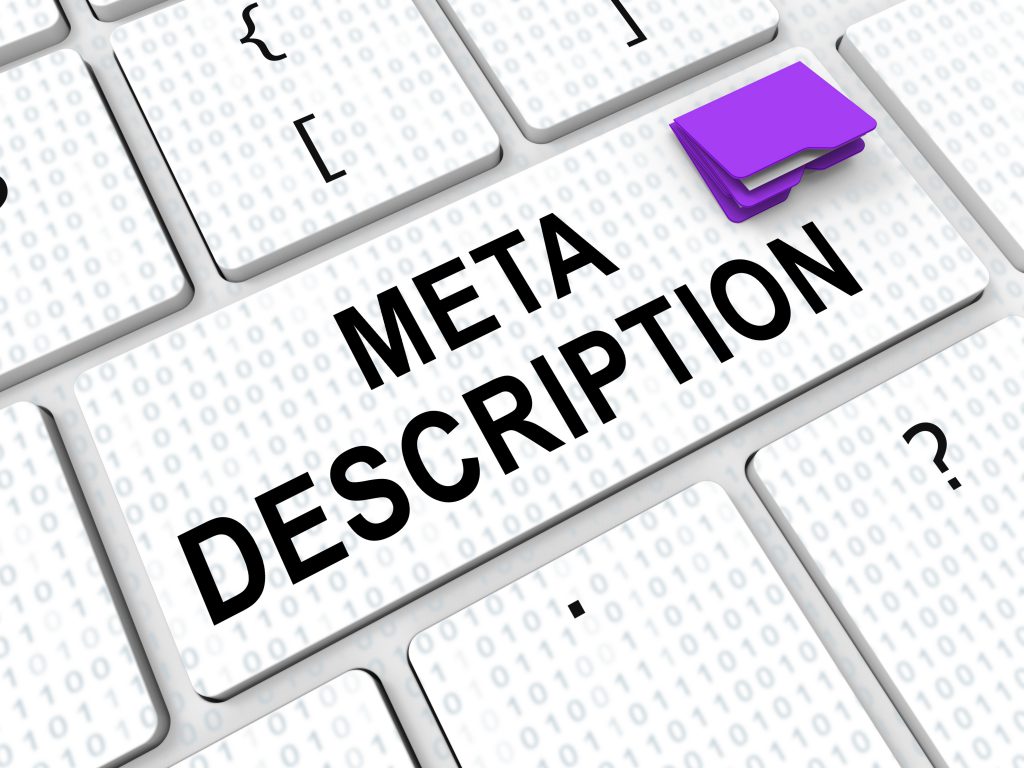 A white keyboard's enter button reads "Meta Description"