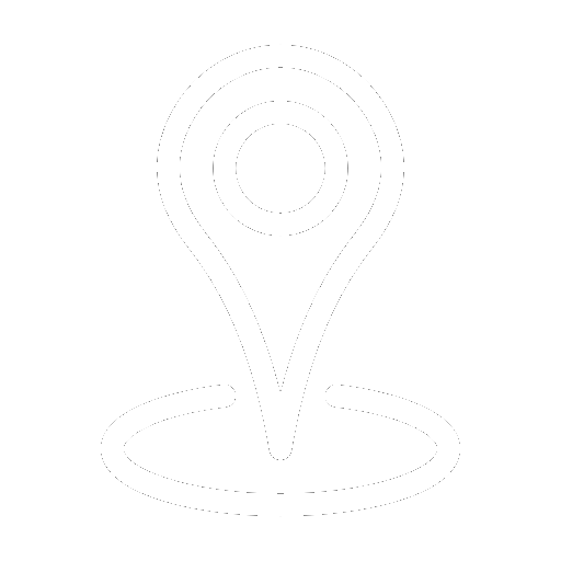 White location pin icon inside a circular area, on a transparent background.